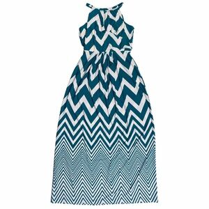 Enfocus Studio Chevron Maxi Dress in Teal and White